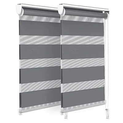 Imagen de VOUNOT Juego de 2 Estores Enrollables Doble Capa Noche y Día, Persianas Interior para Ventana, Translúcido Oscurecido, Color Gris, 45 x 150 cm