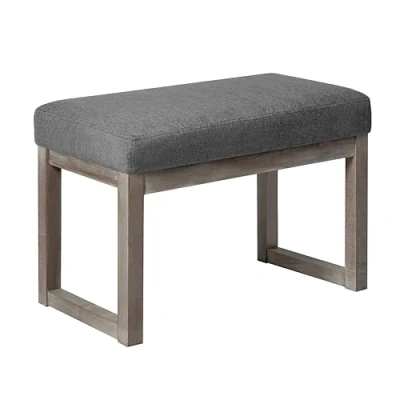 Imagen de CangLong 27 Inch Wide Rectangle Ottoman Bench Grey Footstool, Linen Look Polyester Fabric for Living Room, Bedroom,