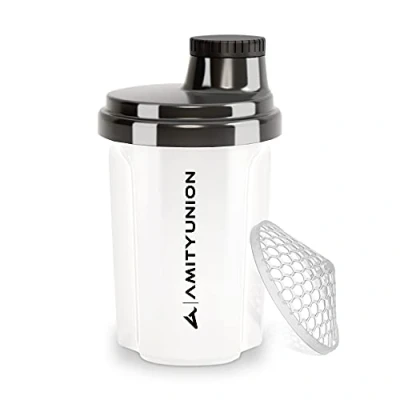 Imagen de AMITYUNION Coctelera de proteínas 300 ml Heaven a prueba fugas, sin BPA con tamiz y escala que se pueden hacer clic para batidos cremosos suero, mezclador proteínas, original en blanco negro