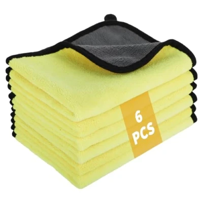 Imagen de 6 Paños de Microfibra para Coche 600 gsm Paño Secado Ultra Suave Ideal Cuidado y 30 x 40 cm (Amarillo)