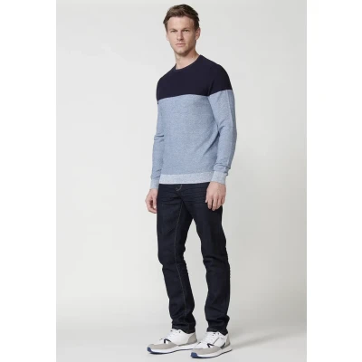 Imagen de Jersey tricot de algodón manga larga y cuello redondo dos colores, color Navy para Hombre