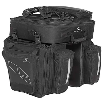 Imagen de M Wave Cicli Bonin_CVB437, Traveller Alforjas para Portaequipajes de Bicicleta, 3 Compartimentos, Unisex adulto, Negro y Gris, 62 L
