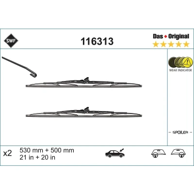 Imagen de Limpiaparabrisas Swf Original 116313 delante Estándar BMW: 3 Berlina, Coupé, Compact, AUDI: A4 B5 Avant, VOLVO: V40 Familiar, S40 I