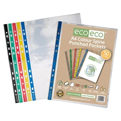 Imagen de eco Eco107 Funda de plástico transparente (100% reciclado, varios bolsillos perforados, transparente, 45 micrones (paquete 50), color