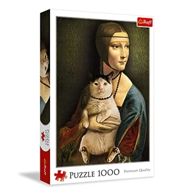 Imagen de Trefl, Puzzle, Dama con el Gato, de 1000 Piezas, No estándar, Divertido, Cuadro, Retrato, Rompecabezas DIY, Pasatiempo Creativo, Regalo, Diversión