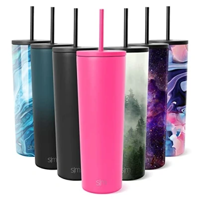 Imagen de Simple Modern Vaso Termico con Pajita y Tapa Taza Termica Café para Llevar Botella Agua de Acero Inoxidable Regalos Mujeres &amp; Hombres Classic 830ml Raspberry Vibes