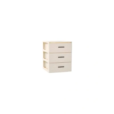 Imagen de JARDIN202 Cajonera de ordenación RATTAN plástico Efecto mimbre Torre almacenaje multiusos 3 cajones (Beige)
