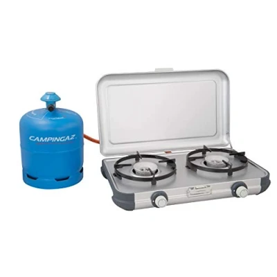 Imagen de Campingaz Camping Kitchen 2 R, Estufa camping, x 2000 vatios de potencia, cocina gas quemadores con soportes para ollas extraíbles, portátil, funciona cilindros recargables R904, R907