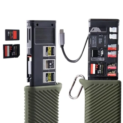 Imagen de PGYTECH Lector de Tarjetas CFexpress Tipo A/SD/Micro SD 10 Gbps USB 3.2 Gen2, Soporte para A/SD/TF, Compatible con cámaras/teléfonos/Drones/cámaras acción (Verde Musgo)
