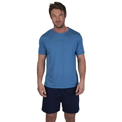 Imagen de Light &amp; Shade LSSET032 Conjunto de Camiseta y Pijama Corto con Cuello Redondo para Hombre, Azul, S