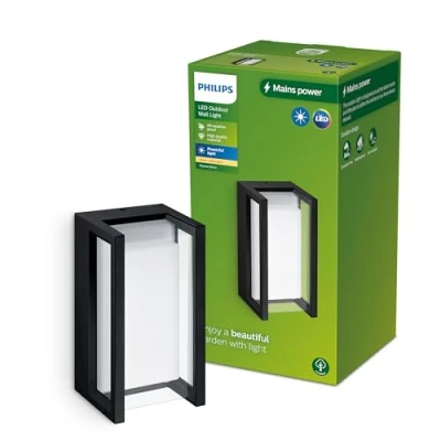 Imagen de Philips Lighting Aplique pared Exterior Pyrona, 12W, 2700K luz branca cálida, negro, resistente a intemperie IP44