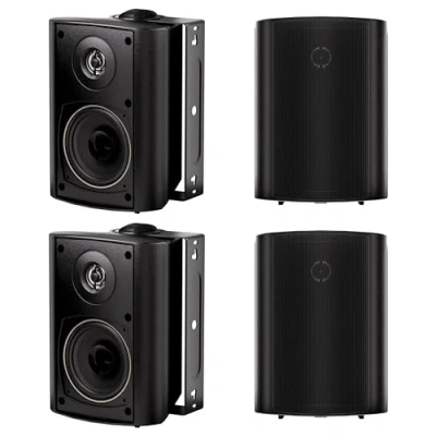 Imagen de Herdio Altavoces de Exterior Compatible con Bluetooth Impermeables 4 Pulgadas y 400 Vatios para Jardín, Patio, Restaurante (2 Pares/Negro)
