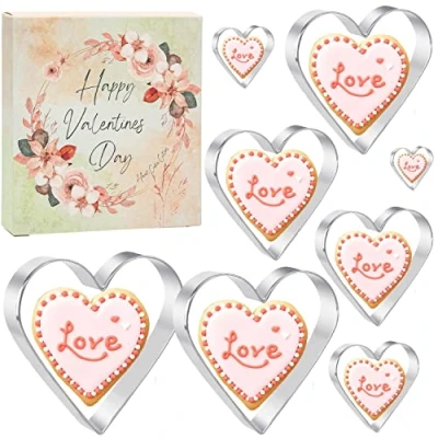 Imagen de Cortadores de Galletas con Forma Corazón,Juego 8 Acero Inoxidable San Valentín para Hornear (8 CM, 7 6 5 4 3,5 2,8 1,5 CM)