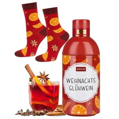 Imagen de soxo Vino Caliente Calcetines Navidad Mujer Algodon Regalos Originales Divertidos 35 40 Glühwein 1 Par
