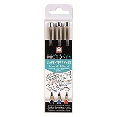 Imagen de SAKURA Espace beaux arts Pigma Micron PN, 3 Lápices de Colores Pen en Estuche .Negro, Azul, Rojo.Made in Japan