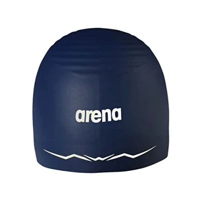 Imagen de Arena Aquaforce Gorro de natación Silicona para Hombres y Mujeres con Ondas hidrodinámicas, Rendimiento competitivo, intensiva, Azul Marino, Talla M