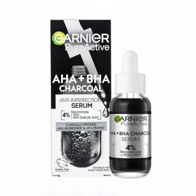Imagen de Garnier PureActive Sérum Facial Anti Imperfecciones AHA+BHA con Carbón, 30ml