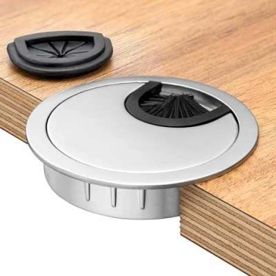 Imagen de BRUCE.® Premium pasacables [1 Pieza] de metal mesa Para escritorio ø 60 mm incl. 2 x goma más orden en su el lugar trabajo (1, Plata)