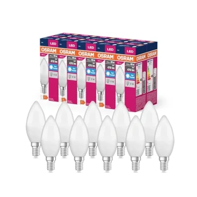 Imagen de OSRAM Valor de estrella LED Lámpara clásica B40 para enchufe E14, forma vela, FR, 470 lúmenes, luz día blanca (6500k), reemplazo bombillas 40W convencionales, 10 paquetes