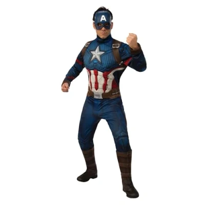 Imagen de Rubies Disfraz Capitán América Deluxe para adultos, Jumpsuit acolchado con cubrebotas adjuntas y máscara, Licencia Oficial Marvel fiestas, cosplay, despedidas de soltero Carnaval