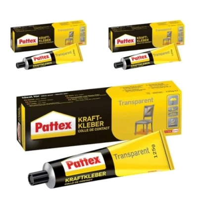 Imagen de Pattex Pegamento de fuerza transparente, extremadamente fuerte para mayor resistencia, uso universal, adhesivo resistente al calor, 3 x 50 g