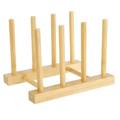 Imagen de 1 Pzs Soporte Platos,Escurridor,Porta Tapas de Ollas,Organizador para Platos,Stand Libros Bambú Tablas Cortar,Apto Almacenamiento CD,Vajilla,Libro y Copa Vino(3 Ranuras)