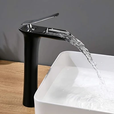 Imagen de AIMADI Grifo Lavabo Cascada Alto Baño Grifos Lavabos Altos Modernos Sobre Encimera Negro Cromado