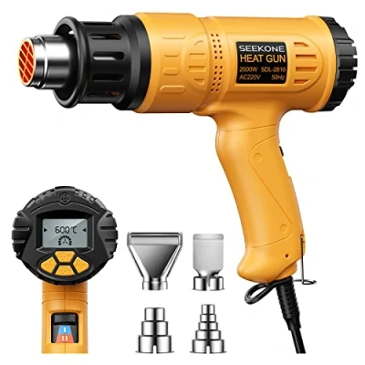 Imagen de SEEKONE Pistola de Calor Profesional 2000W 50℃ 600℃ con Pantalla LCD Digital Grande, Aire Caliente Temperatura Variable Memoria Encendido, ℃ ℉, Función Retardo Apagado