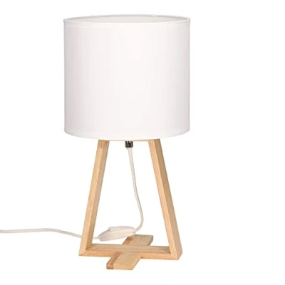 Imagen de FORLIGHT Nuts Lámpara de Mesa Estilo Nórdico. para Mesita Noche Madera Natural y Textil Color Blanco. E27