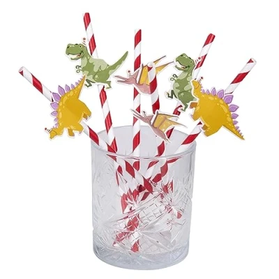 Imagen de Boland 50062 Pajitas de Papel Dinosaurios, 6 unidades, Longitud 20 cm, Respetuosas con el medio ambiente, papel, Cóctel, Playa, Jardín, Fiesta, Vajilla