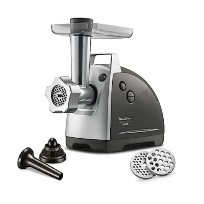 Imagen de Moulinex HV8 Picadora eléctrica de 2200 W, 2 Rejillas molienda Accesorios para Kebbés y Salchichas, Plata ME686832