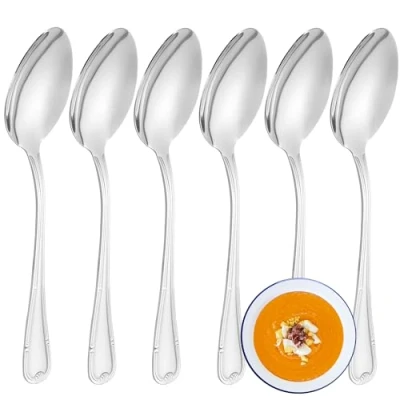 Imagen de YS FAMILY Pack 6 Cuchara de Sopa Acero Inoxidable Diseño Flor, Elegancia y Funcionalidad para Cada Ocasión, Cubiertos Alta Gama Hogar Restaurante, 20.4x3CM