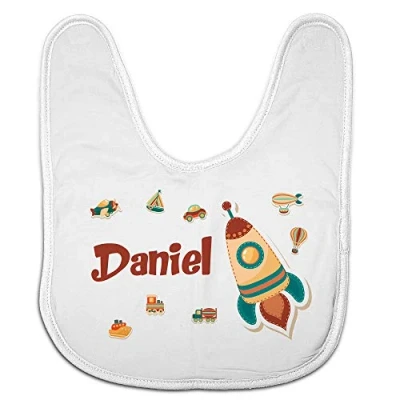 Imagen de LolaPix Baberos bebé niño. Regalos Personalizados con Nombre. para Personalizados. Varios diseños. Cohete