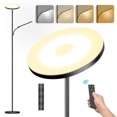 Imagen de Lámpara de Pie LED Regulable 42 W, Lamparas Para Salon Superbrillante 4000 LM Sala Estar Con Luz Lectura, Atenuación Continua 2700K 6500K, Control Remoto y Táctil