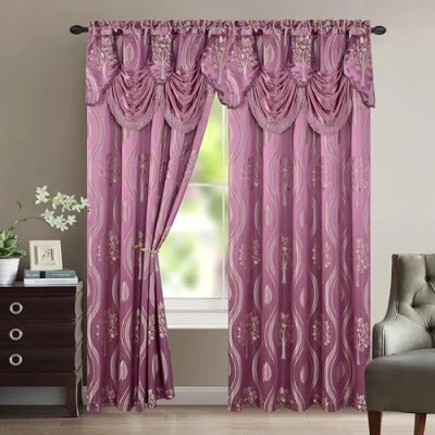 Imagen de Elegant Comfort Aurora Juego de Paneles Cortina con Aspecto Jacquard Cenefa adjunta 137 x 213 cm (Juego 2), Color Lila