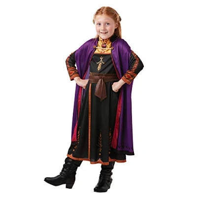 Imagen de Rubies Disfraz Anna Frozen 2 para niña, Vestido Oficial de en color violeta, negro, cobre y dorado, capa con detalles purpurina halloween, navidad, carnaval cumpleaños