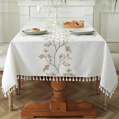 Imagen de Pahajim Mantel Cuadrado Antimanchas Lino Algodon Sencillez Elegante Tela para Decoración de la Mesa Comedor(140x140cm)
