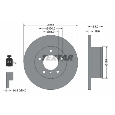 Imagen de TEXTAR 92020300 Disco de freno 303 16 05/06 130 macizo sin perno sujeción rueda, buje rueda MERCEDES BENZ: Clase G SUV
