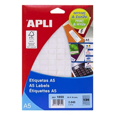 Imagen de APLI 1859 Etiquetas A5 blancas 10,0 x 16,0 mm 15 hojas