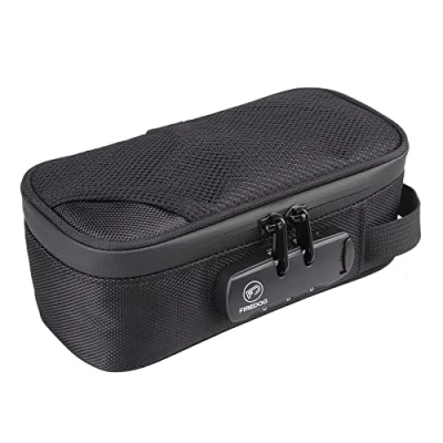 Imagen de FIREDOG Bolsa a prueba de olores con cierre y forro carbono para almacenamiento viaje (negro, 20,32 x 10,16 6,98 cm)