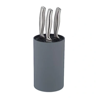 Imagen de Relaxdays Taco Cuchillos Cocina Cilíndrico, Bloque Portacuchillos con Cerdas, 18 x 11 cm, Compacto, Universal, Gris, cm
