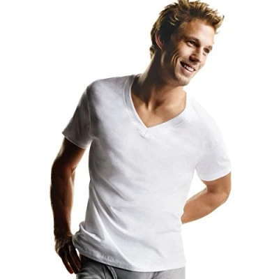 Imagen de Hanes 777vp6 Camisetas para Hombre (Cuello en V, 6 Unidades) Blanco Large