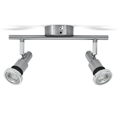 Imagen de B.K.Licht Lámpara de techo para baño IP44 incl. 2x5W LED bombillas orientables GU10 I Focos y pared luz blanco cálido 3000K metal Color níquel mate