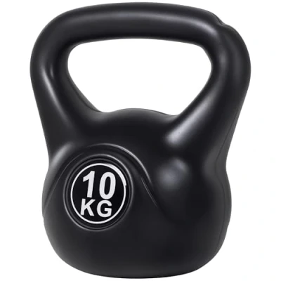 Imagen de HOMCOM Pesa Rusa de 10 kg Kettlebell Fiteness Relleno Arena con Mango Ancho Antideslizante para Ejercicios y Entrenamiento en Casa Gimnasio 25x19x28 cm Negro