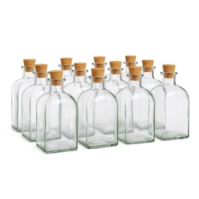 Imagen de TIENDA EURASIA Botella de Cristal Frasca Pack 12 Botellas Vidrio con Tapon Corcho Transparente Disponible en Varias Medidas (250 ml / uds)