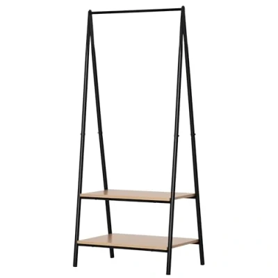 Imagen de HOMCOM Perchero de Ropa Pie con 2 Estantes Almacenamiento Barra para Colgar y Marco Acero Entrada Pasillo Dormitorio 64x42,5x149 cm Negro