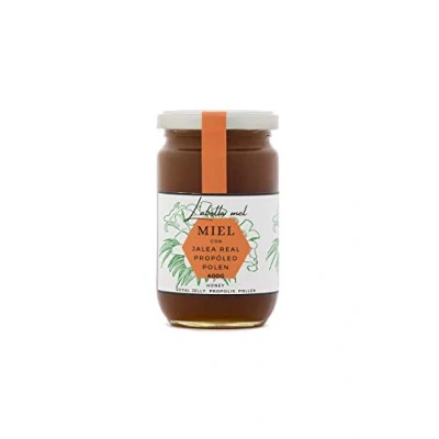 Imagen de L&#039;Abella Mel Miel con Polen, Jalea Real y Propóleo Natural de Valle Jalón Costa Blanca España Polen puro seco libre residuos Apiterapia Bote 400g