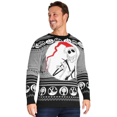 Imagen de Disney Jersey Navideño Hombre, Suéter de Navidad Regalos Hombre y Adolescentes (Negro/Multi Jack, L)