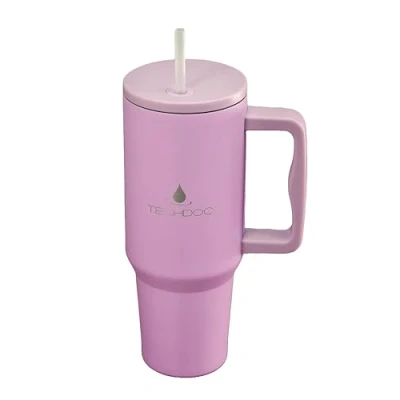 Imagen de TechDoc 40 oz Insulated Tumbler with Handle &amp; Sip Straw Stainless Steel Water Bottle Vacuum Travel Mug Iced Coffee Cup Hot Cold Drinks Gift for Him Her Lavender Mist 1180ml