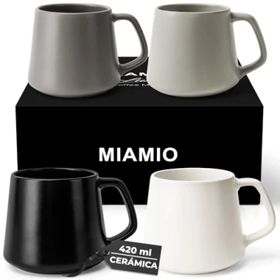 Imagen de MIAMIO Juego de Tazas Café (Set 4) / Grandes Cerámica (420 ml) Taza para Cappuccino, Té, Espresso Apto Microondas y Lavavajillas Colección Luxe (Pastel clásico)
